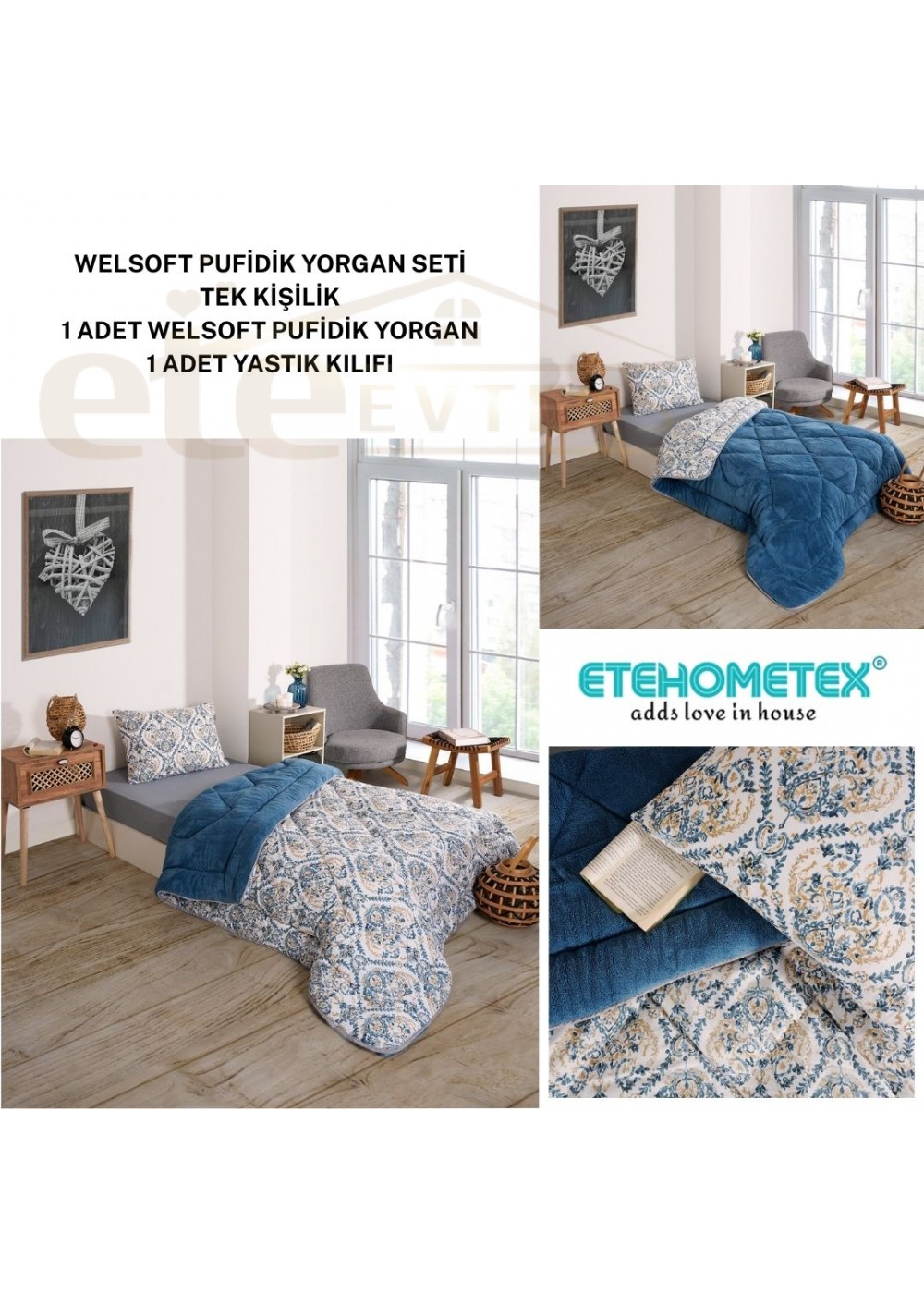 ETE HOMETEX TEK KİŞİLİK LÜX WELSOFT YORGAN AKSU İNDİGO 155X215CM 8696474231958 ETE HOMETEX TEK KİŞİLİK LÜX WELSOFT YORGAN AKSU İNDİGO 155X215CM 8696474231958
